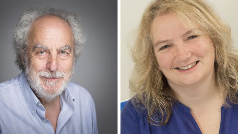 On the left is a head-and-shoulders photograph of Doug Altman, an older White man with grey hair and a grey beard wearing a blue collared shirt. On the right is a head-and-shoulders photograph of Sallie Lamb, a White woman with blond hair wearing a dark blue shirt.