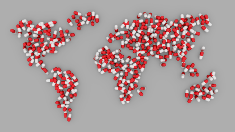 Map of the world made out of pills