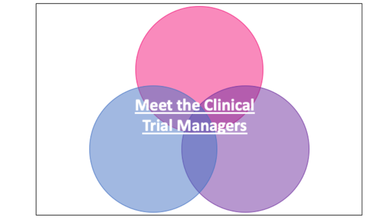Three circles with the words 'Meet the Clinical Trials Managers' on top